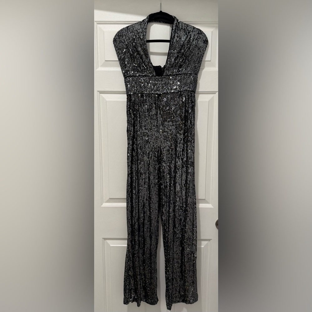 New Maeve by Anthropologie Black Sequin Jumpsuit